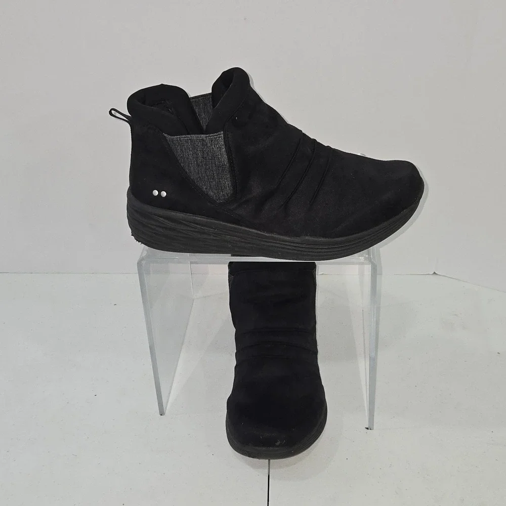 Ryka Women Black Slip On Ankle Boots Fabric Ruched Comfort Booties Size 8W AC232